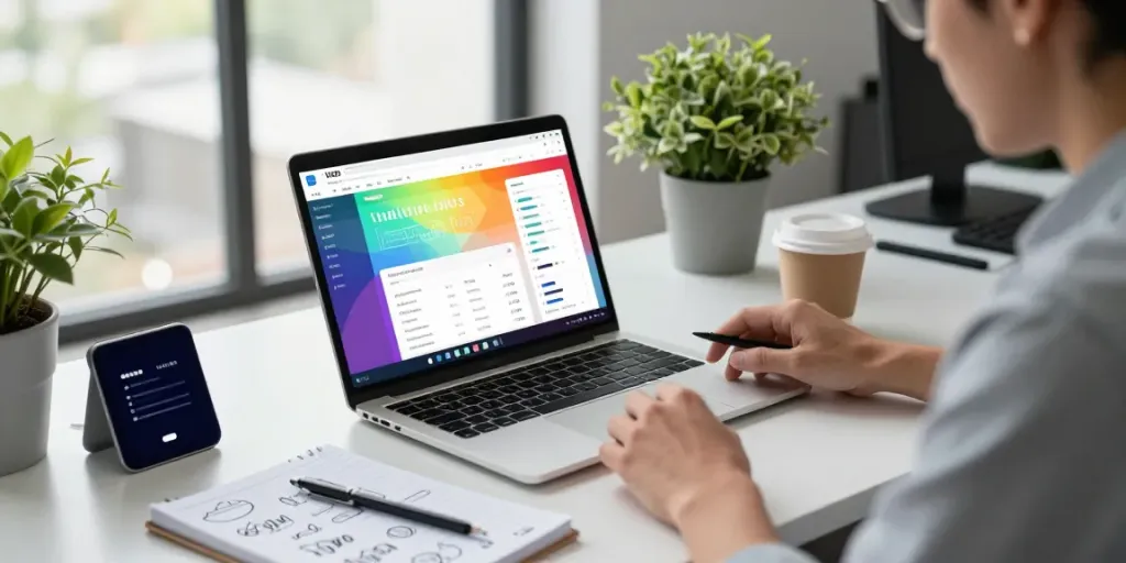 Digital marketing professional analyzing instant indexing metrics in a modern workspace.